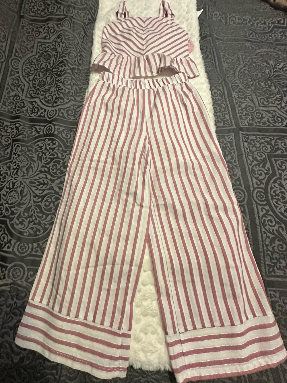 NWT: Girls Wide-Leg Pants in Pink and White
